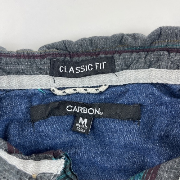 Carbon Button Down Shirt Boys Medium Classic Fit Blue Gray Striped - Picture 2 of 8